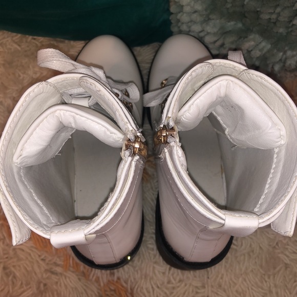 White pleather, chunky heeled boots with gold details. New, US 6.5/ EU 37 - Picture 7 of 7